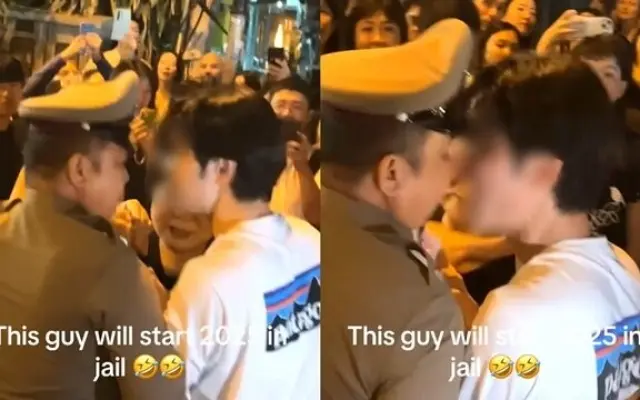 Ein ausländischer Tourist packt einen Polizisten am Hals: Chaos bei Feierlichkeiten in Chiang Mai