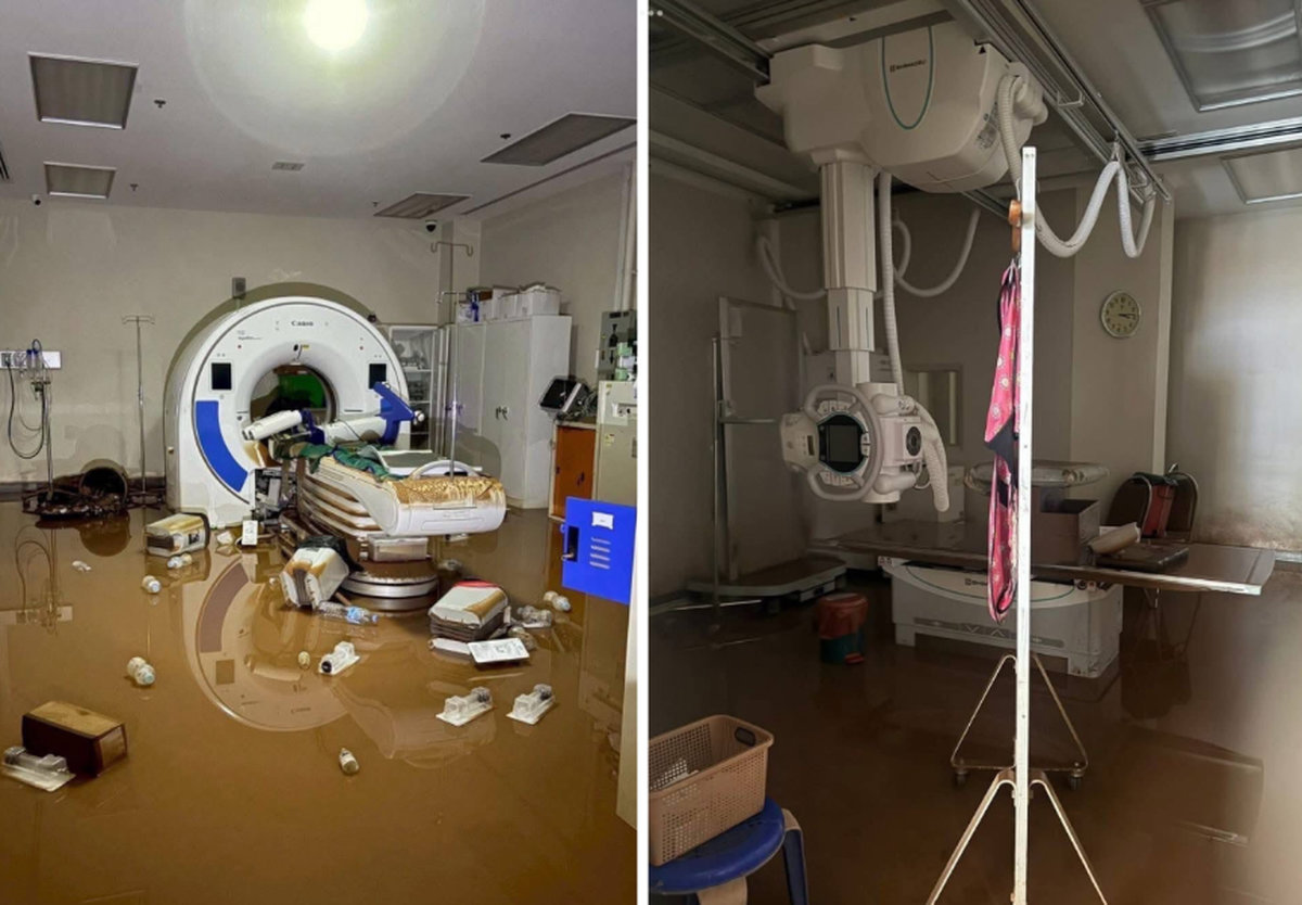 Flut zerstört Röntgenabteilung im Krankenhaus