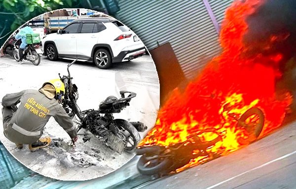 Drama in Pattaya: Roller geht während der Fahrt in Flammen auf