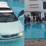 Mann fährt nach Streit mit Mutter SUV in Schwimmbecken Mann fährt nach Streit mit Mutter SUV in Schwimmbecken
